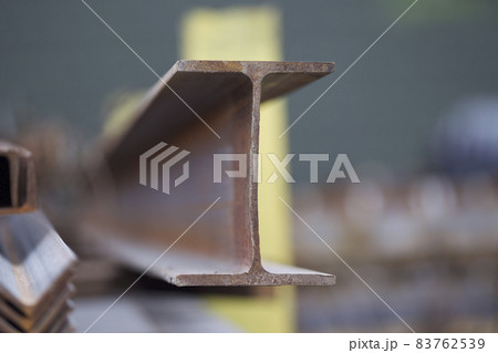 Metal profile beam in packs at the warehouse of metal products 83762539