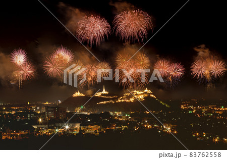 Big fireworks over the skyline. Big fireworks over the skyline. 83762558