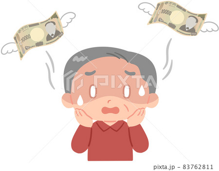 お金が飛んでいく高齢男性 83762811