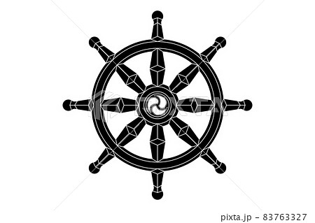 Dharma wheel logo icon. Buddhism sacred symbol. Dharmachakra. Vector illustration isolated on white background 83763327