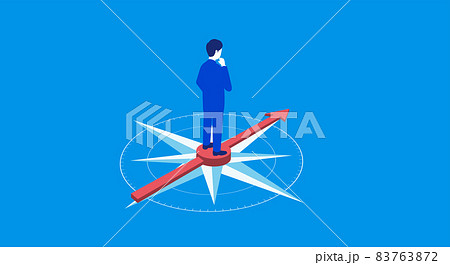 羅針盤の上の悩むビジネスマン、ベクターイラスト 羅針盤の上の悩むビジネスマン、ベクターイラスト 83763872