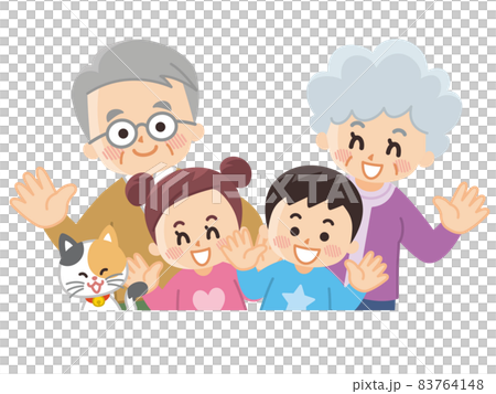 祖父母と孫とペットの猫 83764148
