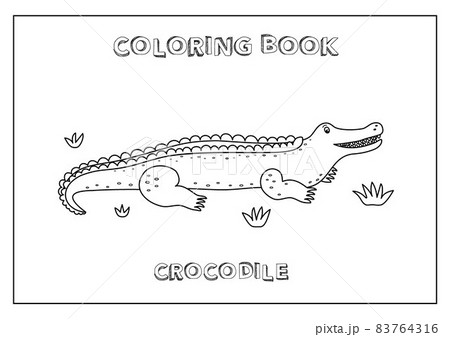 Kids Coloring book with Crocodile. Black and white, made in vector. Kids Coloring book with Crocodile. Black and white, made in vector. 83764316