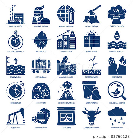 Ecology and environment protection icon set in flat style 83766128