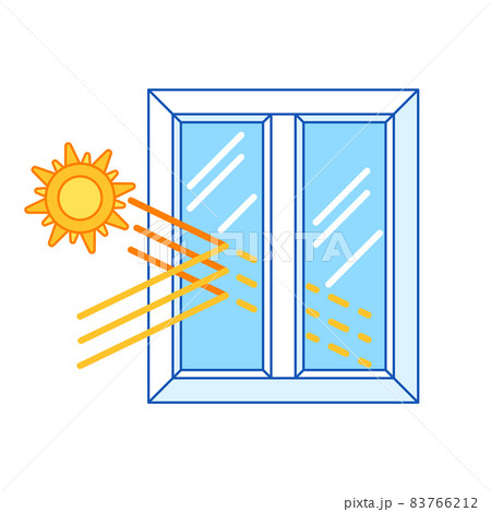 Sun protection with double glazed window. PVC plastic profile. Infographics showing properties. Sun protection with double glazed window. PVC plastic profile. Infographics showing properties. 83766212
