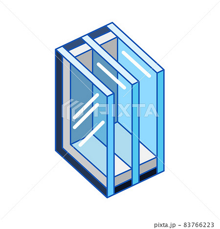 Illustration of cross section double glazed window. PVC plastic or aluminum metal profile. 83766223