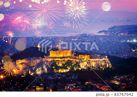cityscape of Athens at night, Greece 83767042