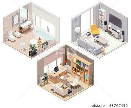 Vector isometric home rooms with furniture 83767459