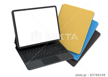 Set of computer tablet with keyboard and blank screen isolated on white. 83768199