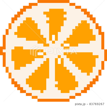 Pixel-art style slice of orange. Vector 8-bit slice of orange isolated in white background. Pixel-art style slice of orange. Vector 8-bit slice of orange isolated in white background. 83769267