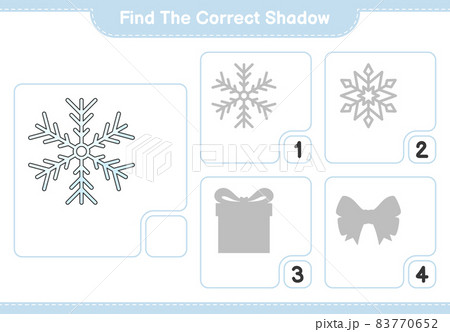 Find the correct shadow. Find and match the correct shadow of Snowflake. Educational children game, printable worksheet, vector illustration Find the correct shadow. Find and match the correct shadow of Snowflake. Educational children game, printable worksheet, vector illustration 83770652