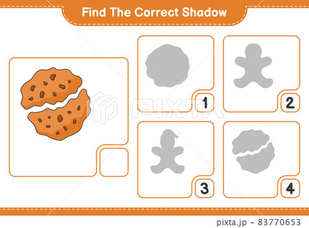 Find the correct shadow. Find and match the correct shadow of Cookie. Educational children game, printable worksheet, vector illustration 83770653