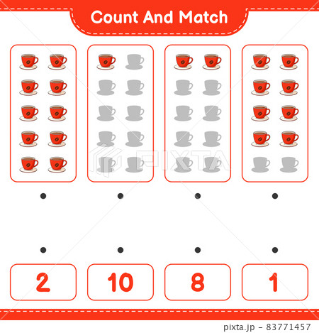 Count and match, count the number of Coffee Cup and match with the right numbers. Educational children game, printable worksheet, vector illustration 83771457