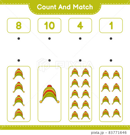 Count and match, count the number of Hat and match with the right numbers. Educational children game, printable worksheet, vector illustration 83771646