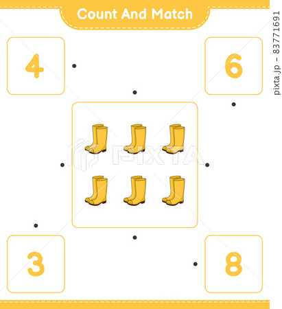 Count and match, count the number of Rubber Boots and match with the right numbers. Educational children game, printable worksheet, vector illustration Count and match, count the number of Rubber Boots and match with the right numbers. Educational children game, printable worksheet, vector illustration 83771691