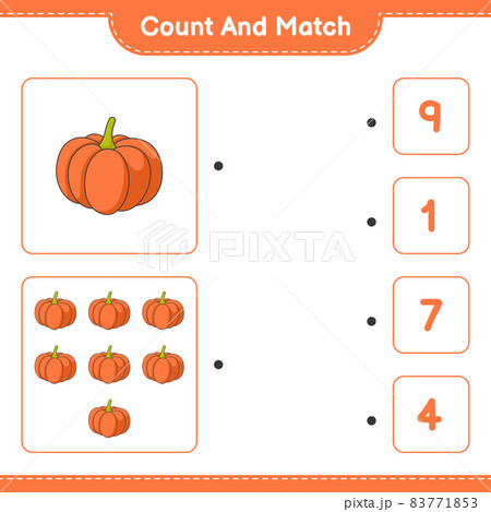 Count and match, count the number of Pumpkin and match with the right numbers. Educational children game, printable worksheet, vector illustration Count and match, count the number of Pumpkin and match with the right numbers. Educational children game, printable worksheet, vector illustration 83771853