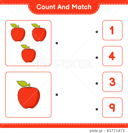 Count and match, count the number of Apple and match with the right numbers. Educational children game, printable worksheet, vector illustration Count and match, count the number of Apple and match with the right numbers. Educational children game, printable worksheet, vector illustration 83771873