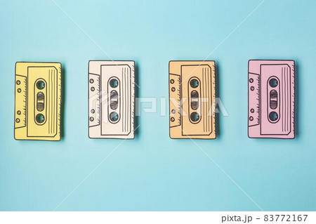 top view arrangement with cassette tapes. High quality beautiful photo concept top view arrangement with cassette tapes. High quality beautiful photo concept 83772167