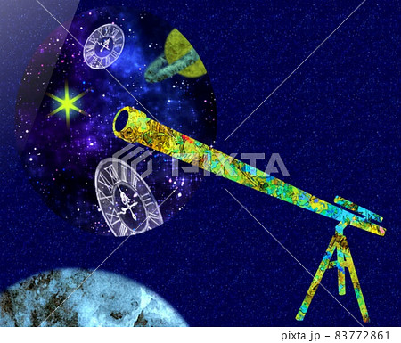 天体観測 天体望遠鏡 イラストのイラスト素材