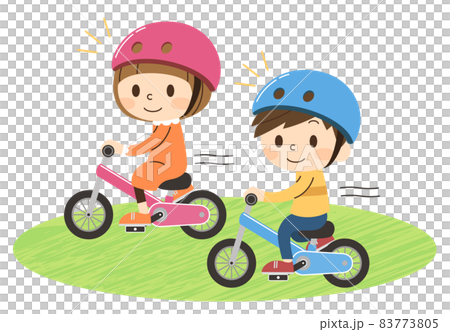 原っぱ自転車に乗る2人の子供 原っぱ自転車に乗る2人の子供 83773805
