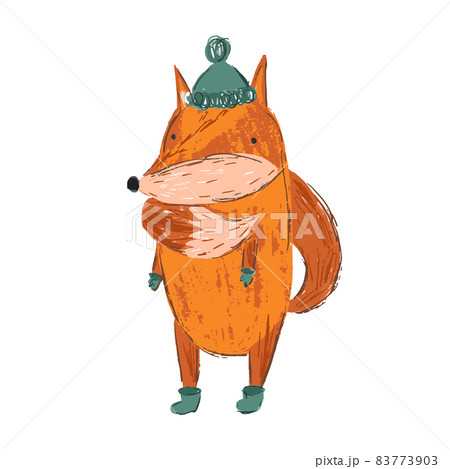 Cute sketch ginger fox with hat illustration Cute sketch ginger fox with hat illustration 83773903