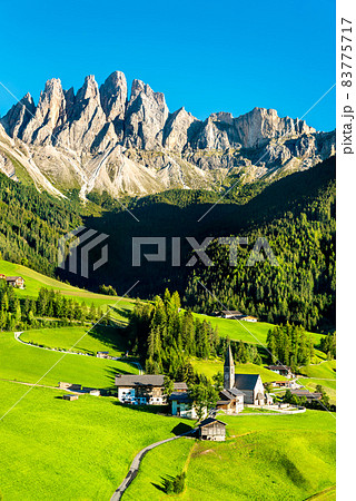 Chruch of Santa Maddalena at the Dolomites in Italy Chruch of Santa Maddalena at the Dolomites in Italy 83775717