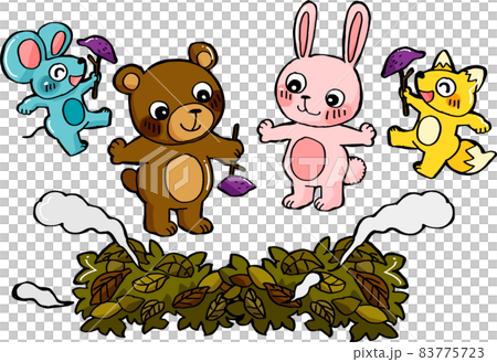 動物在篝火上製作和吃烤紅薯 動物在篝火上製作和吃烤紅薯 83775723