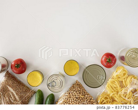 top view food donation with copy space2. High quality beautiful photo concept 83776254