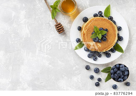 top view sweet pancakes composition with copy space. High quality beautiful photo concept 83776294