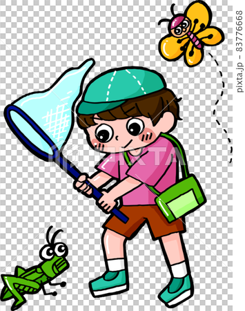 一個試圖捕捉蚱蜢或蝴蝶的孩子 83776668