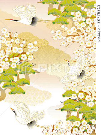 鶴のいる美しい和柄 83776815
