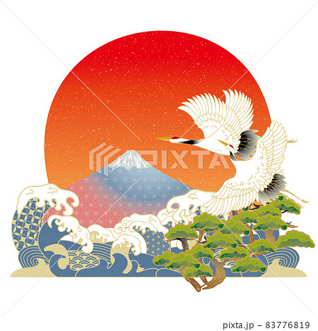 鶴のいる美しい和柄のイラスト素材