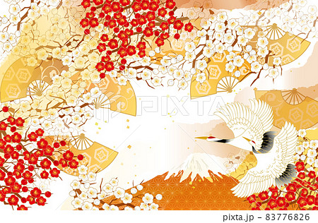 鶴のいる美しい和柄 83776826