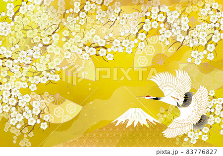 鶴のいる美しい和柄 83776827