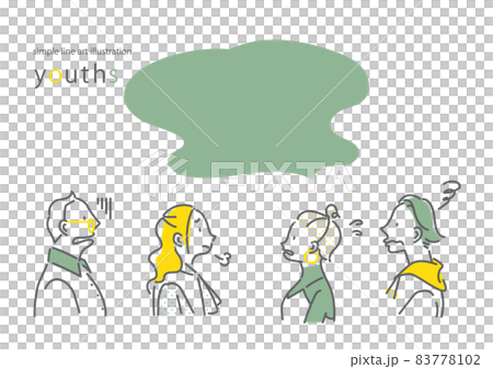 一組 4 位陷入困境的年輕人 簡單時尚的線條畫插圖 一組 4 位陷入困境的年輕人 簡單時尚的線條畫插圖 83778102