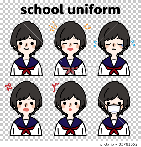 人物イラスト_女子高生表情セット 人物イラスト_女子高生表情セット 83781552