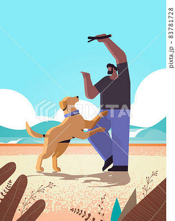 young man spending time with dog male owner and cute domestic animal having fun friendship with pet concept young man spending time with dog male owner and cute domestic animal having fun friendship with pet concept 83781728