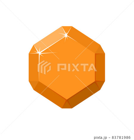 Hexagon orange gemstone. Quartz top view. Cartoon vector illustration 83781986