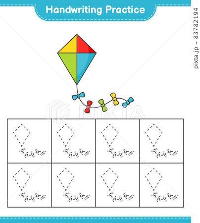 Handwriting practice. Tracing lines of Kite. Educational children game, printable worksheet, vector illustration Handwriting practice. Tracing lines of Kite. Educational children game, printable worksheet, vector illustration 83782194
