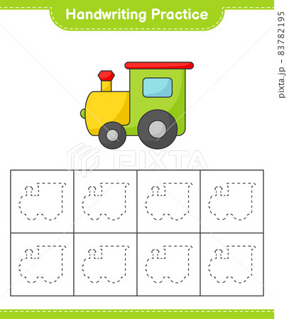 Handwriting practice. Tracing lines of Train. Educational children game, printable worksheet, vector illustration 83782195