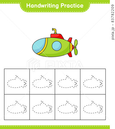 Handwriting practice. Tracing lines of Submarine. Educational children game, printable worksheet, vector illustration 83782209
