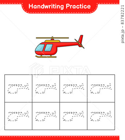 Handwriting practice. Tracing lines of Helicopter. Educational children game, printable worksheet, vector illustration Handwriting practice. Tracing lines of Helicopter. Educational children game, printable worksheet, vector illustration 83782221