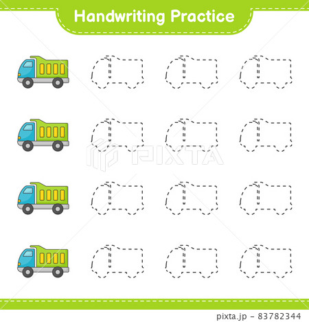 Handwriting practice. Tracing lines of Lorry. Educational children game, printable worksheet, vector illustration 83782344