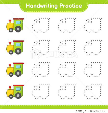 Handwriting practice. Tracing lines of Train. Educational children game, printable worksheet, vector illustration 83782359