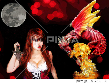 Woman Warrior Dragon Slayer with Spear Illustration Woman Warrior Dragon Slayer with Spear Illustration 83782995