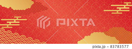 雲と霞の赤色和柄背景 雲と霞の赤色和柄背景 83783577