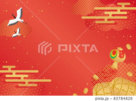 鶴と小槌と小判の和柄背景 鶴と小槌と小判の和柄背景 83784826