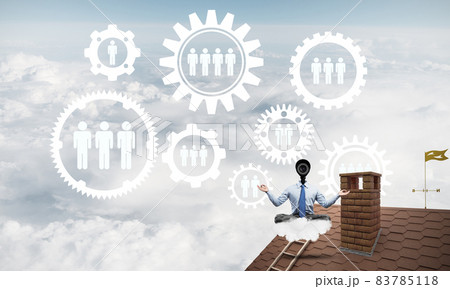 Concept of security and privacy protection with camera headed man meditating 83785118