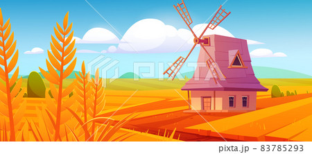Windmill on farm nature landscape, plowed field Windmill on farm nature landscape, plowed field 83785293