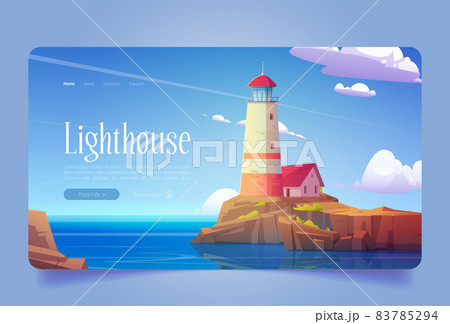 Lighthouse on sea shore cartoon landing page. 83785294